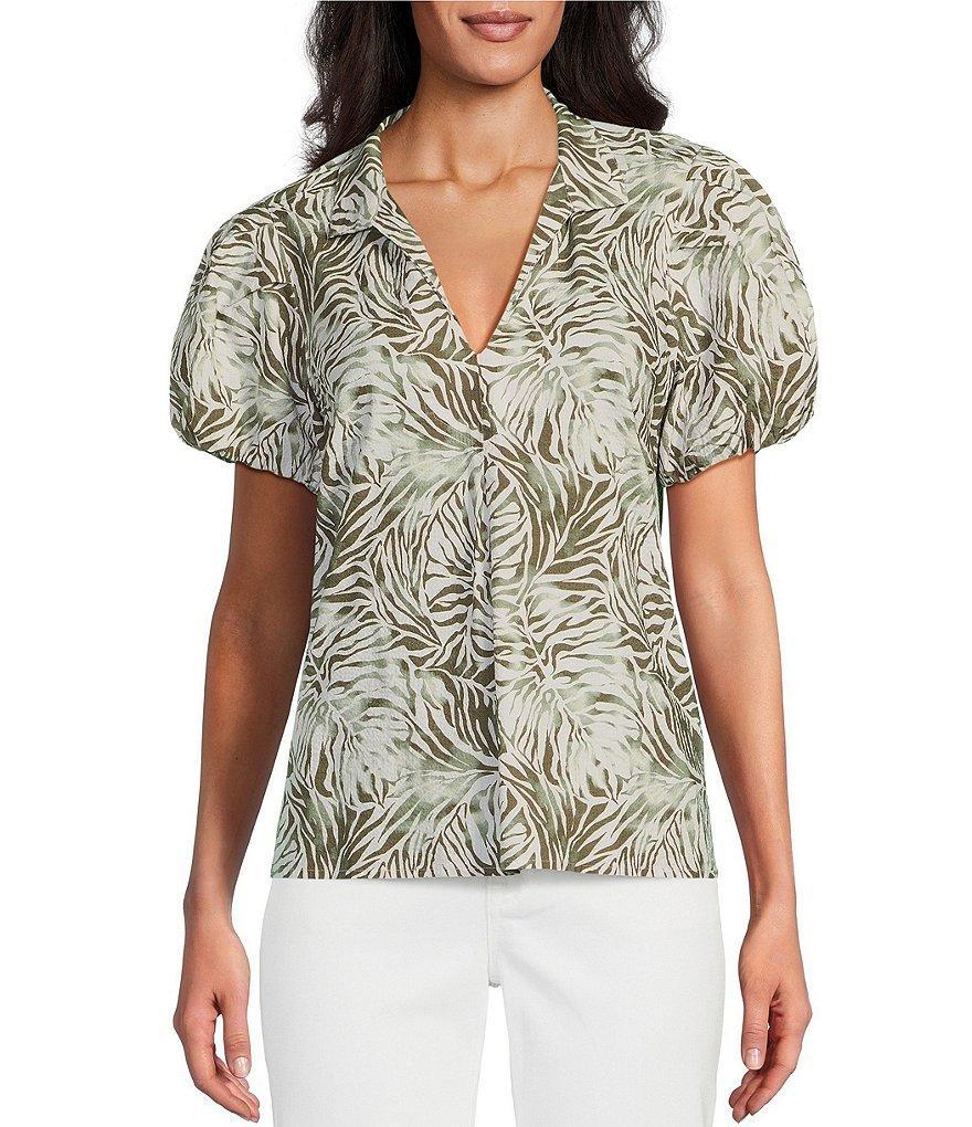 Tommy Bahama Printed Convertible Collar Short Puff Sleeve Top Product Image