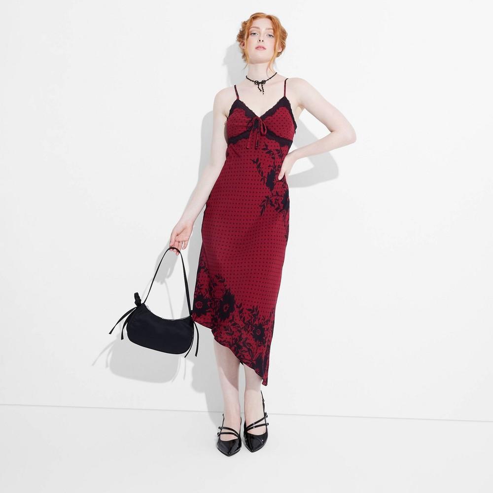 Womens Lace Trim Midi Slip Dress - Wild Fable Burgundy/Black Floral XS Product Image