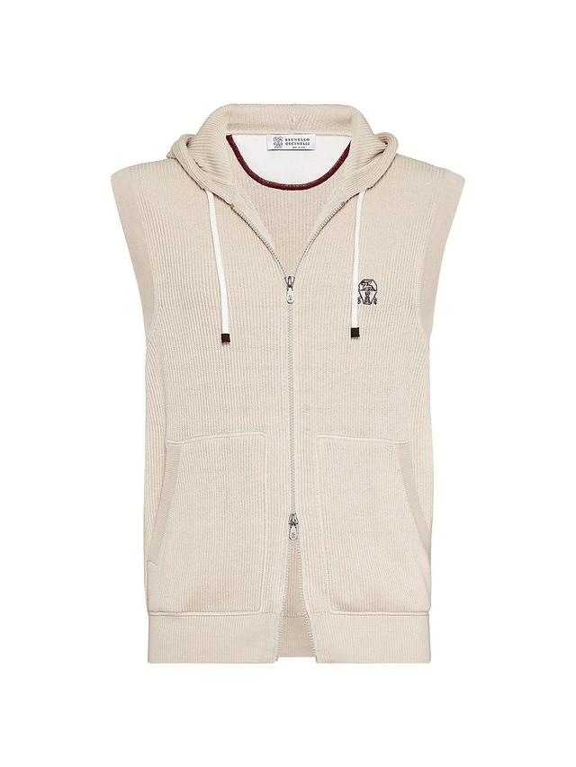 Mens Cotton English Rib Sweater Vest With Zipper And Hood Product Image