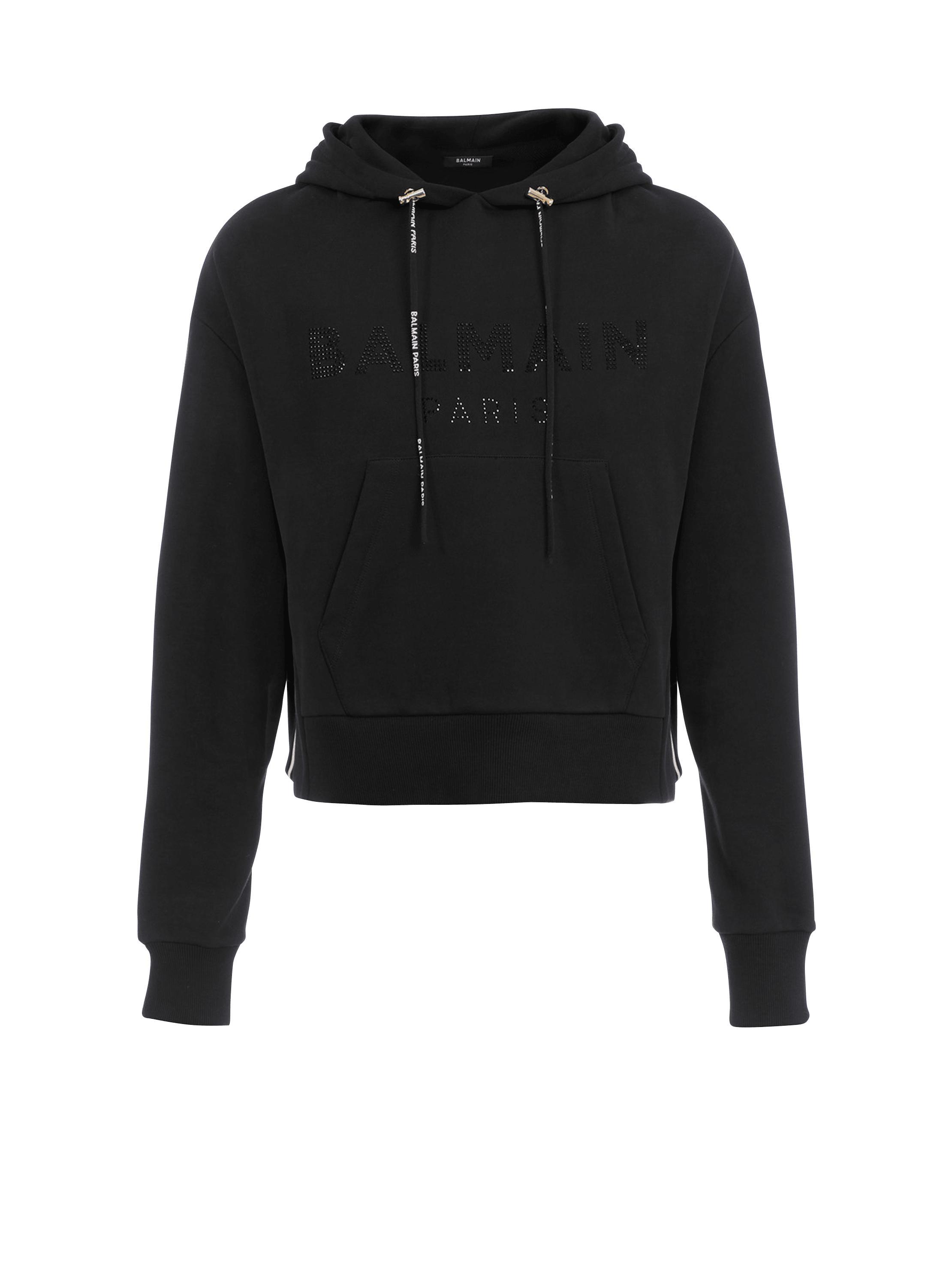 Cropped eco-designed cotton sweatshirt with rhinestone Balmain logo Product Image