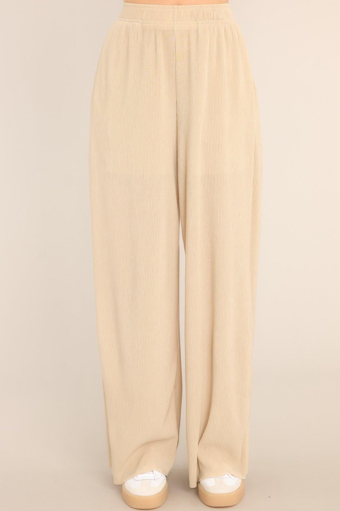 It's Your Life Natural Ribbed Wide Leg Pants Tan Product Image