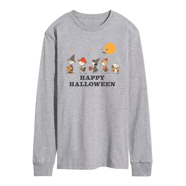 Mens Peanuts Retro Halloween Group Long Sleeve Graphic Tee Grey Gray Product Image