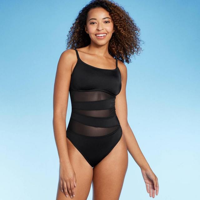 WomensMesh Front One Piece Swimsuit - Shade & Shore XS: Chic Solid Tricot, Removable Cups, Stretch Comfort Product Image