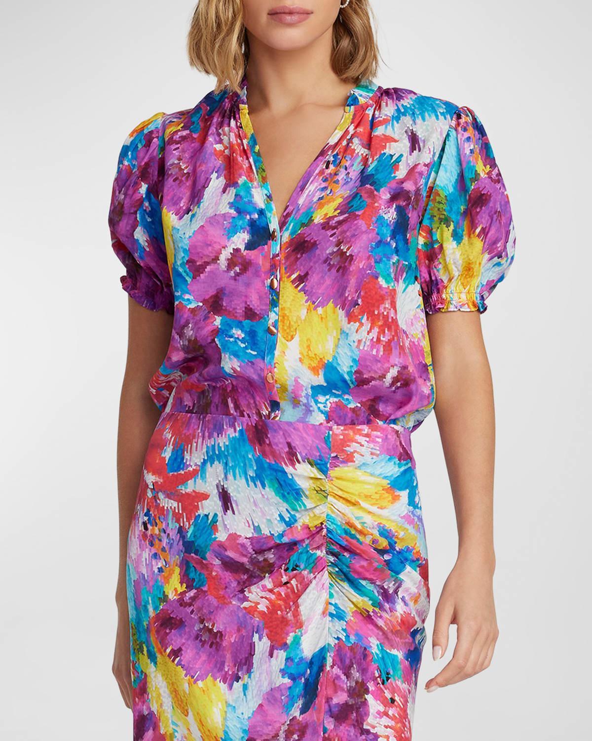 Womens Mila Flower Bomb Crepe De Chine Blouse Product Image