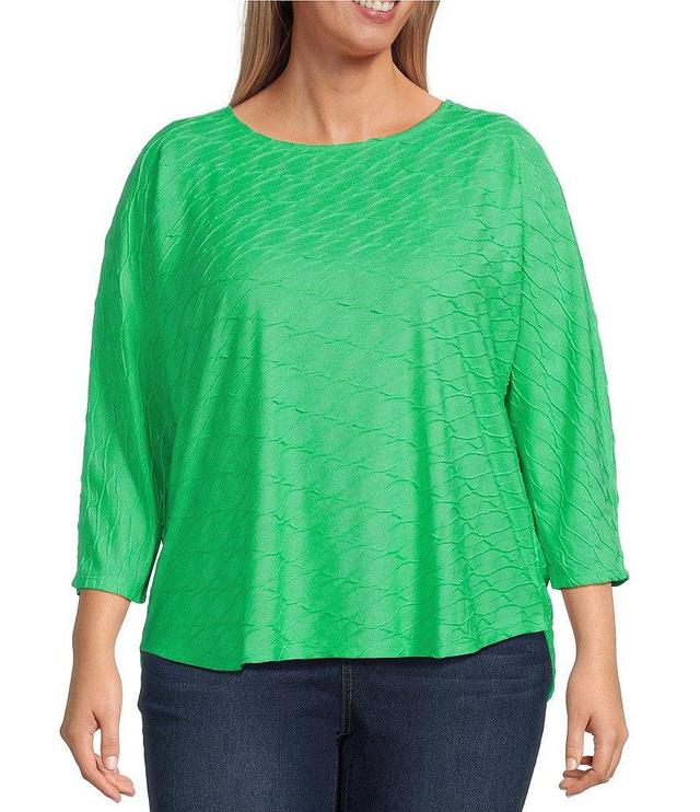 Leo & Nicole Plus Size Textured Knit Crew Neck 3/4 Dolman Sleeve Hi-Low Top Product Image