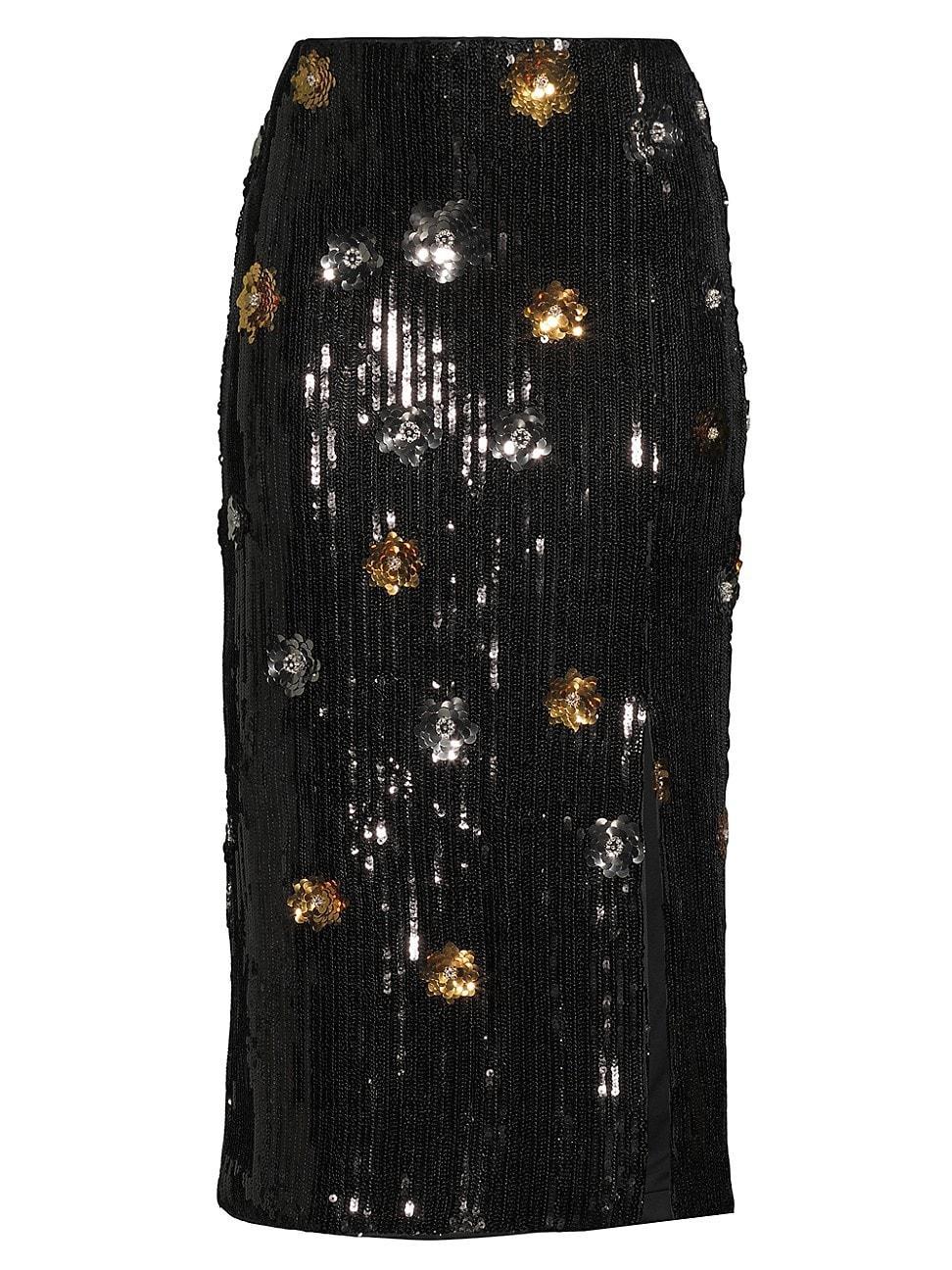 Womens Sequined Floral Midi-Skirt Product Image