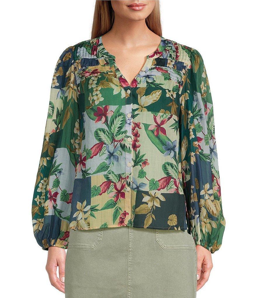 Tommy Bahama Hightide Floral Woven V-Neck Long Sleeve Blouse Product Image