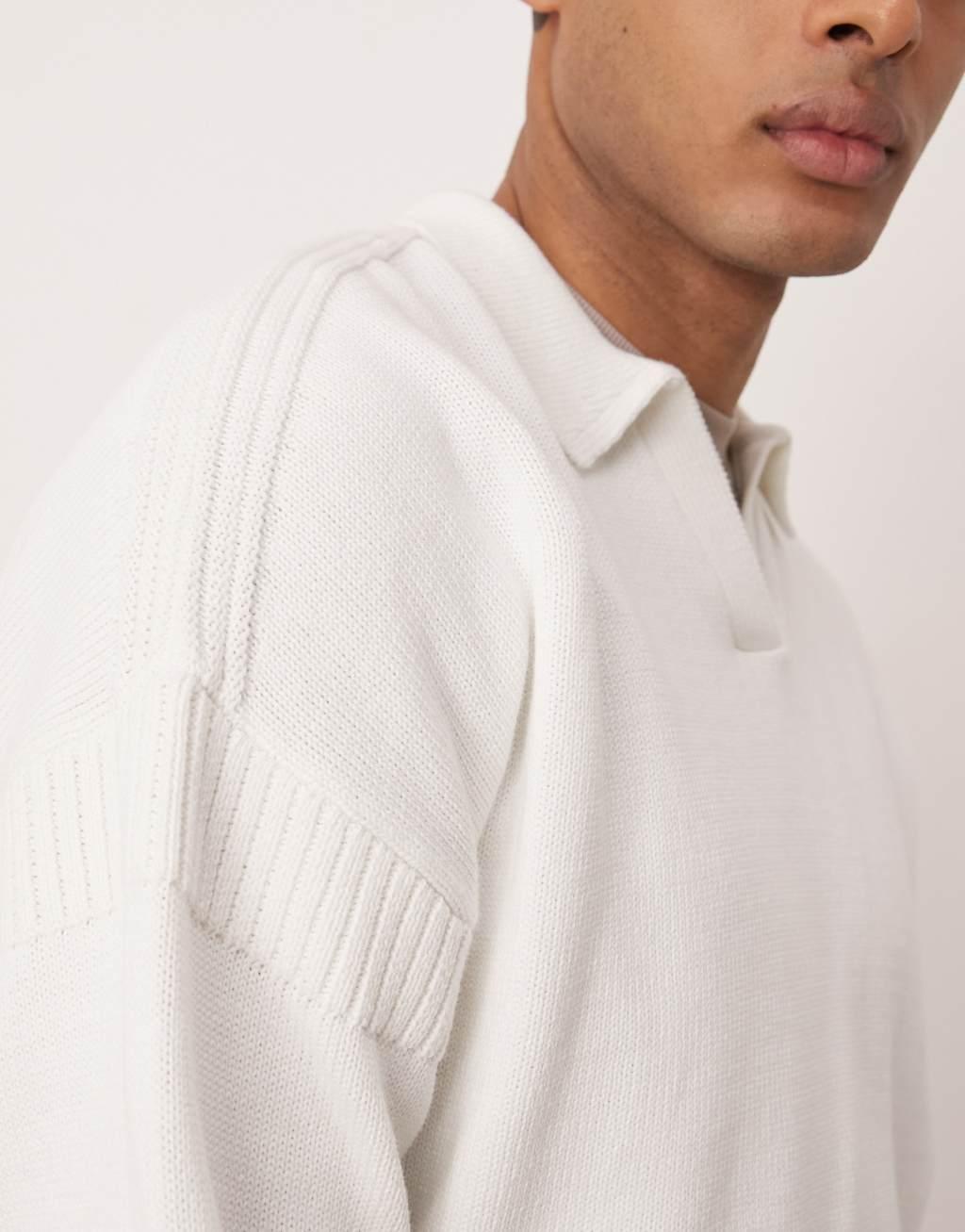 ASOS DESIGN relaxed boxy fit knit notch neck sweater in off-white Product Image