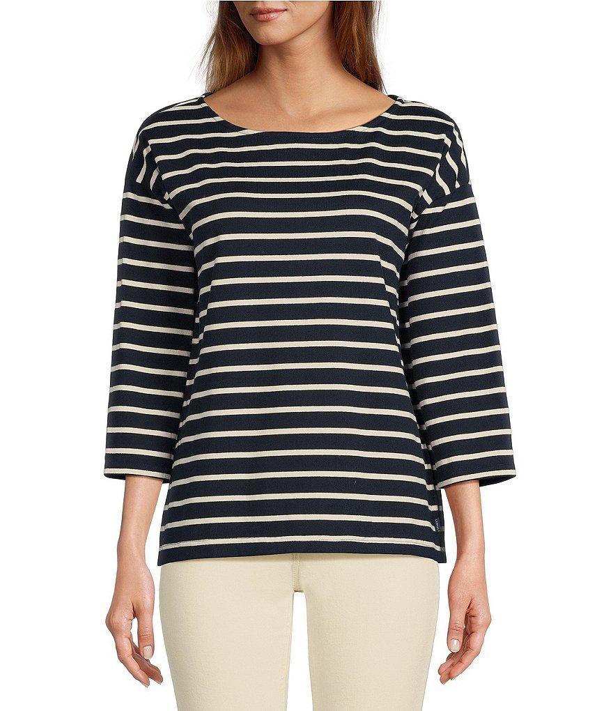 L.L.Bean Heritage Mariner Striped Boat Neck 3/4 Sleeve Tee Product Image