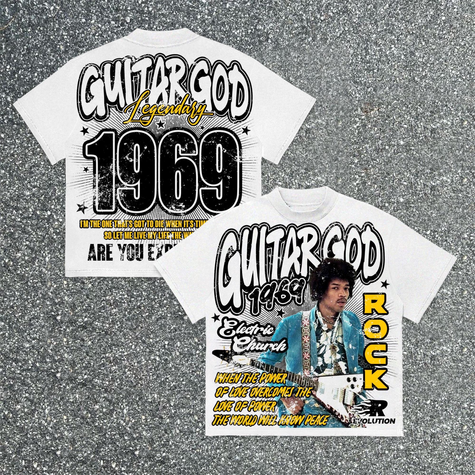 Hellstar Jimi Hendrix Art 1969 Guitar God Make Vintage Graphics Cotton T-Shirt Product Image