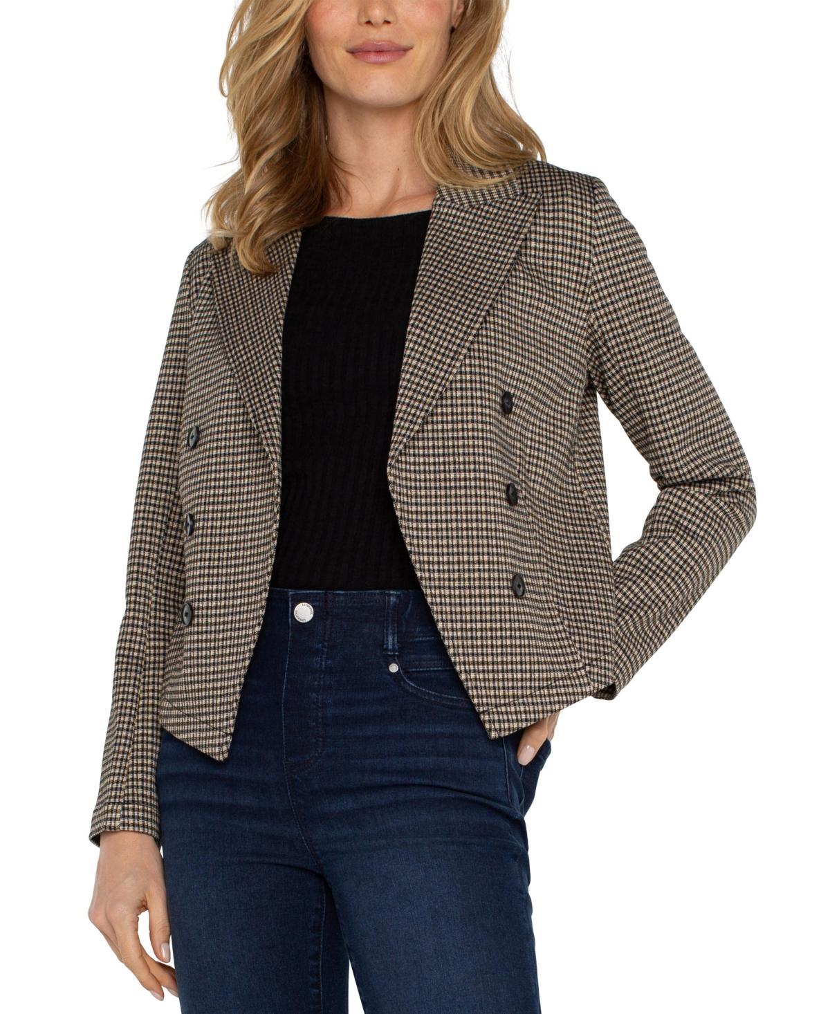 Liverpool Womens Plaid Knit Open-Front Blazer - Blk Product Image