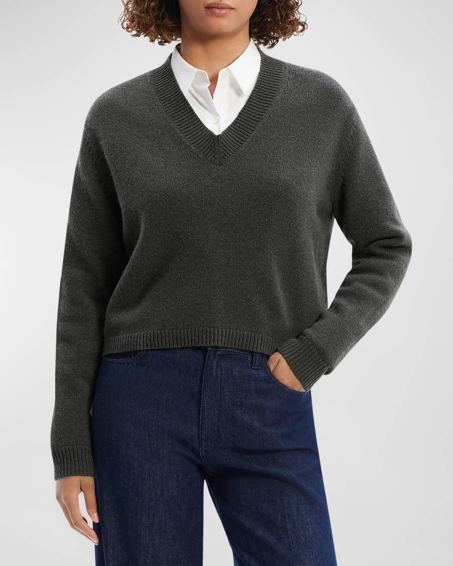 Cashmere Cropped V-Neck Pullover Sweater Product Image