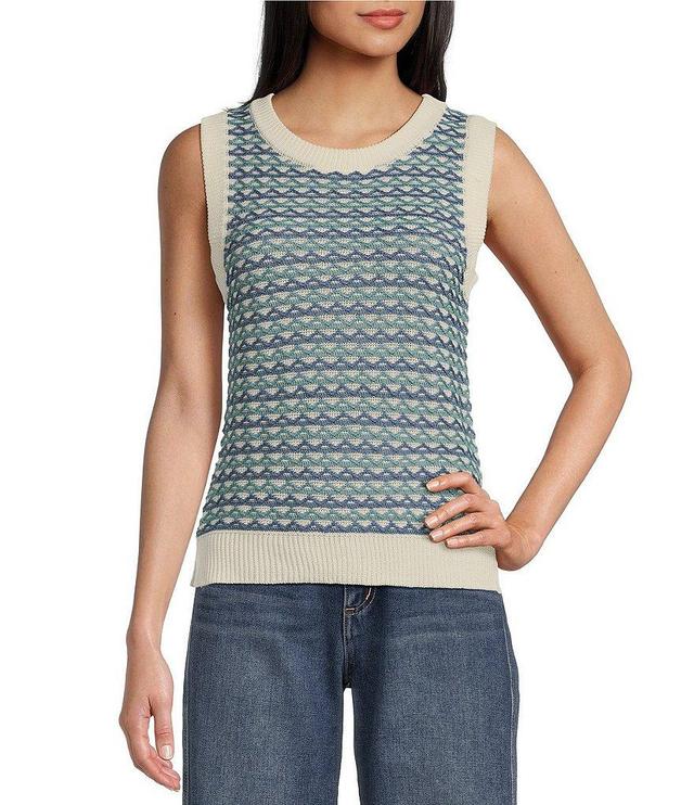 Sam Edelman Katalia Zig Zag Pattern Crew Neck Sleeveless Cropped Sweater Tank Top Product Image