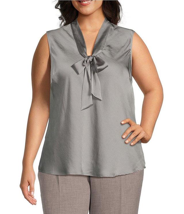 Kasper Plus Size Woven V-Neck Sleeveless Tie Front Blouse Product Image