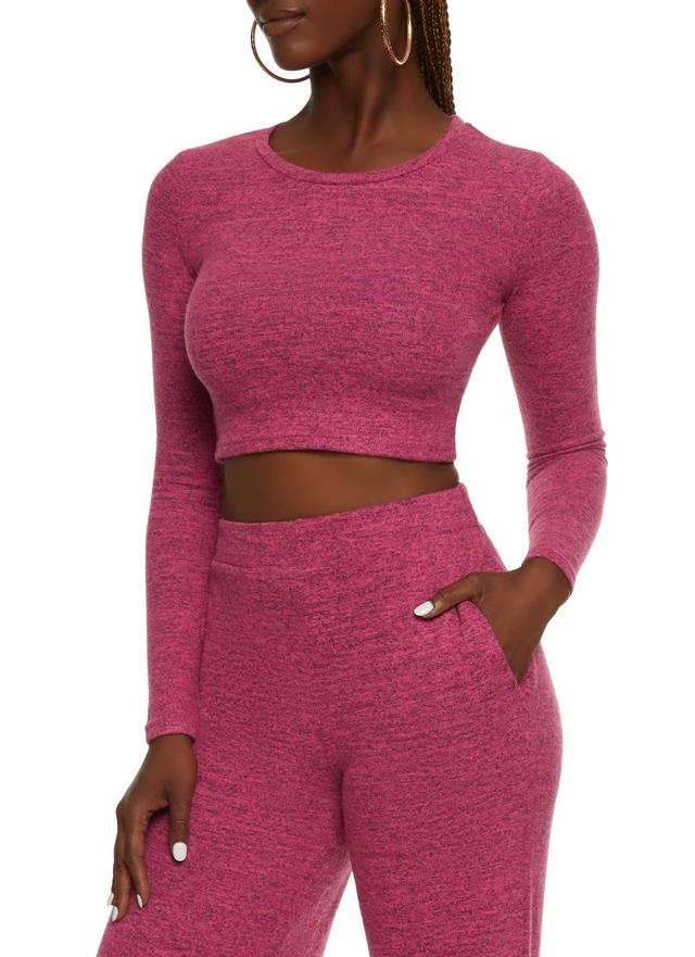 Womens Brushed Knit Crew Neck Crop Top Product Image