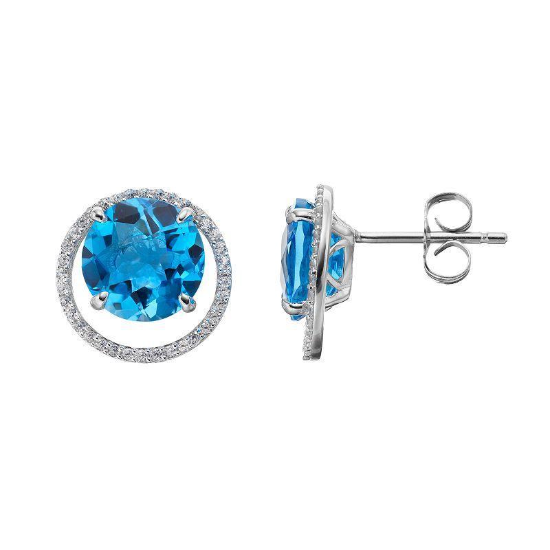 Sterling Silver Blue Topaz & Lab-Created White Sapphire Circle Stud Earrings, Womens Product Image