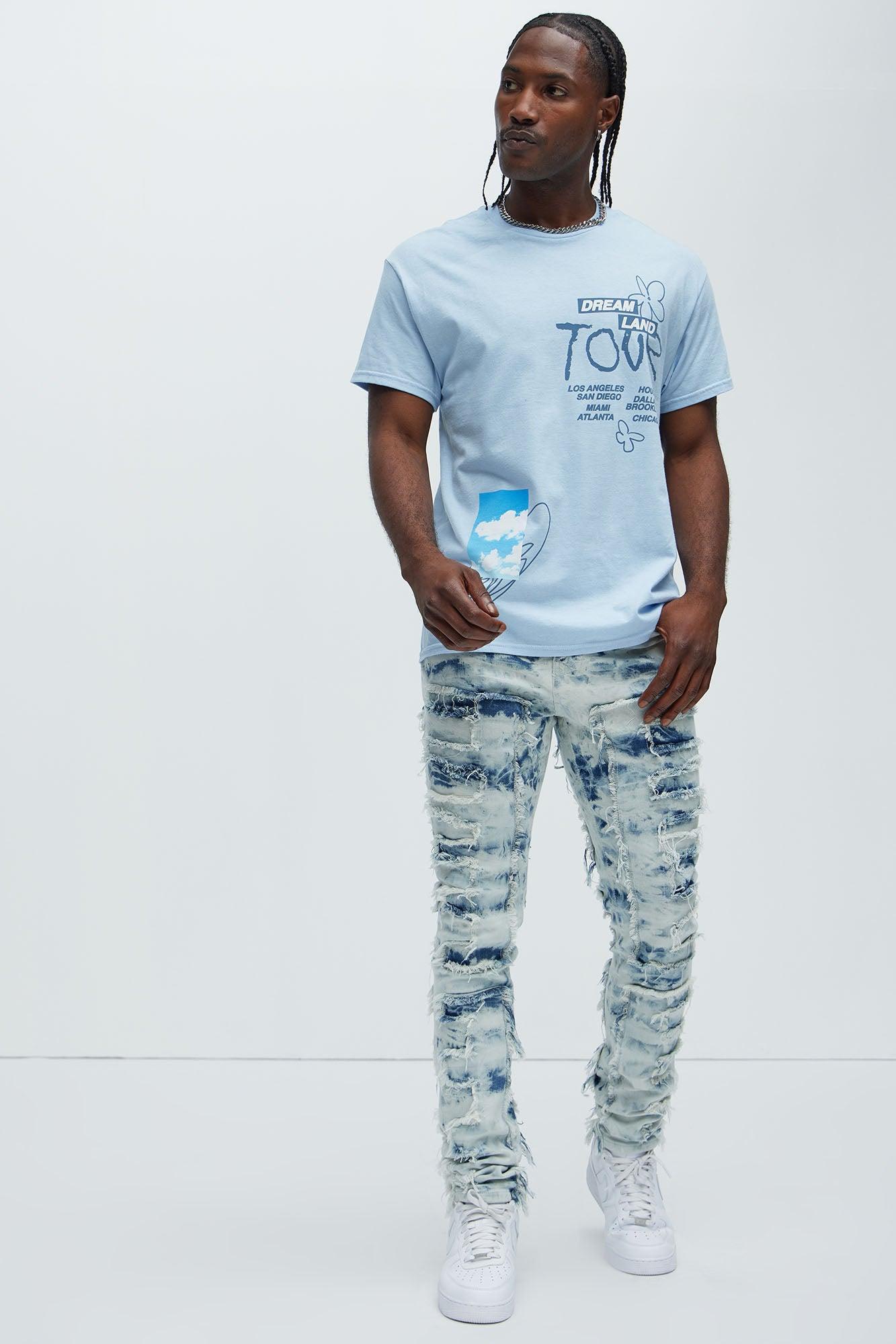 Frayed Cloud Stacked Skinny Jeans - Light Blue Wash Product Image