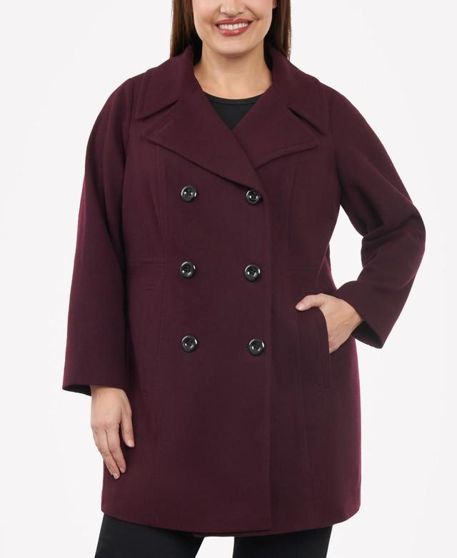 Anne Klein Womens Plus Size Notched-Collar Double-Breasted Peacoat, Created for Macys Product Image