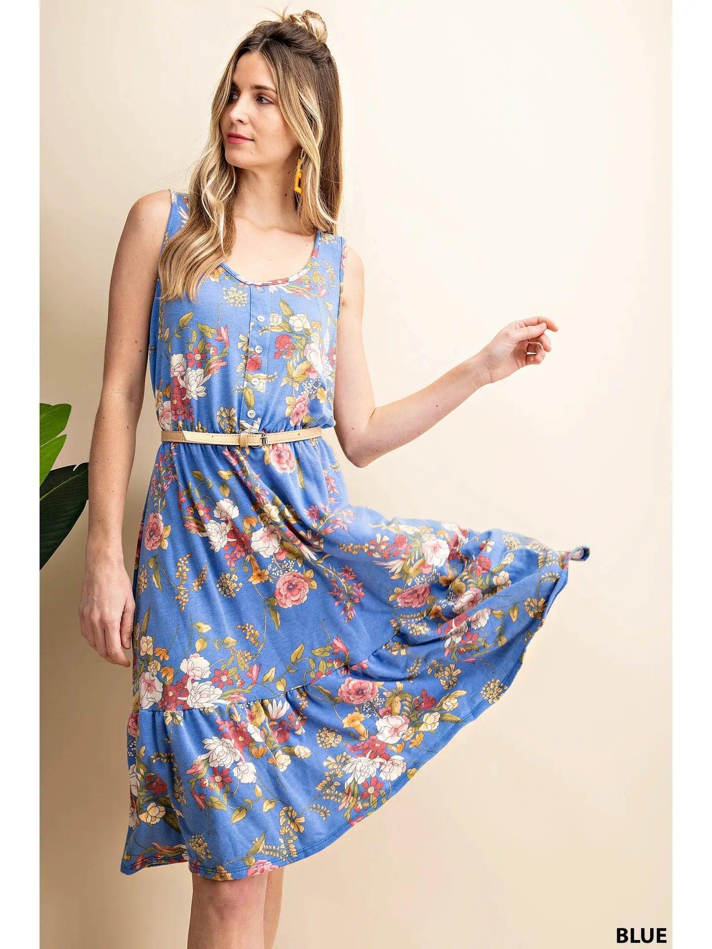 Sleeveless Floral Ruffled Bottom Midi Dress Female Product Image