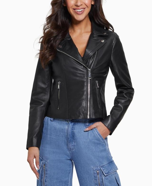 Guess Womens Asymmetrical Zip Leather Moto Jacket Product Image