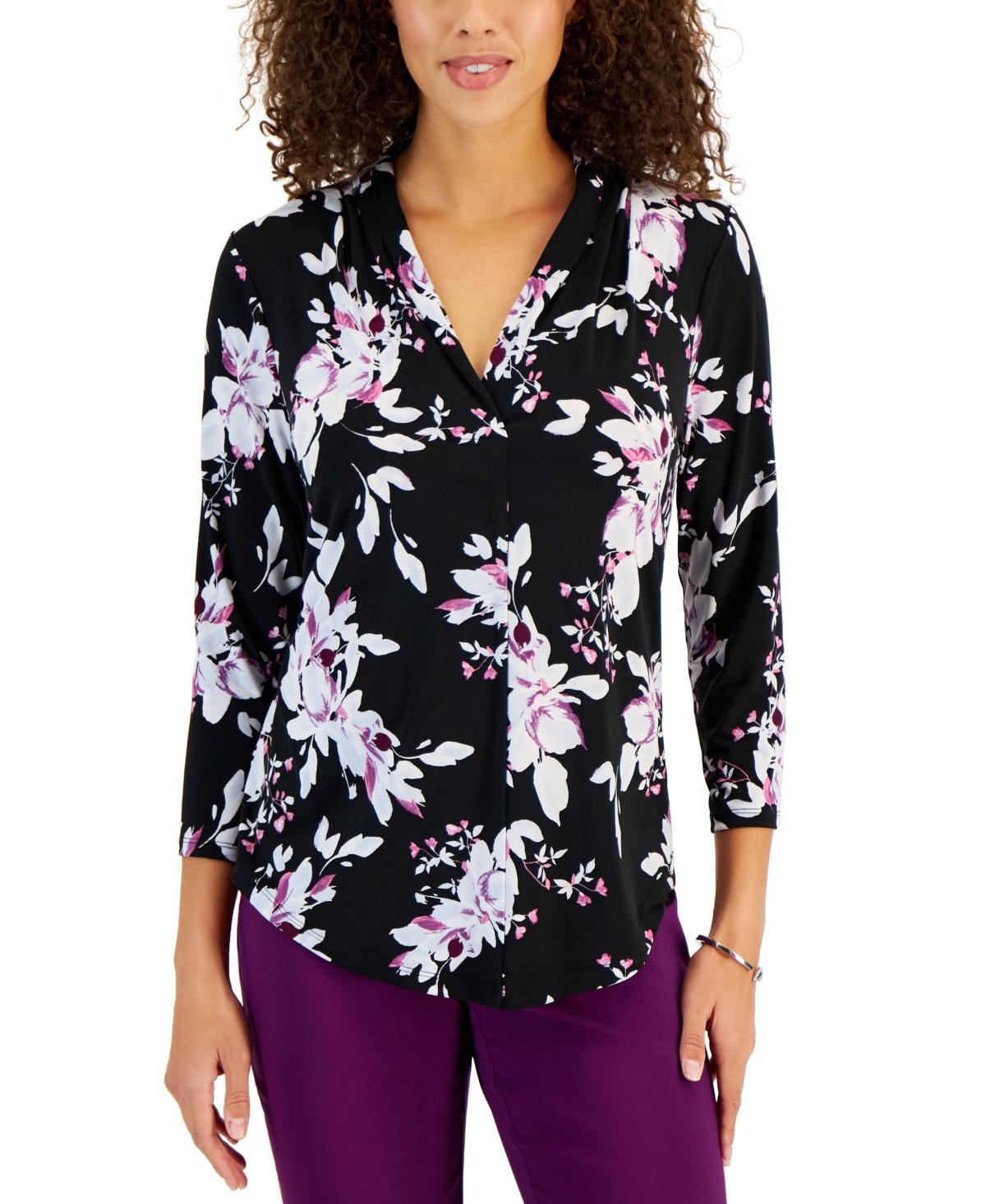 Jm Collection Womens Printed V-Neck 3/4 Sleeve Knit Top, Created for Macys Product Image