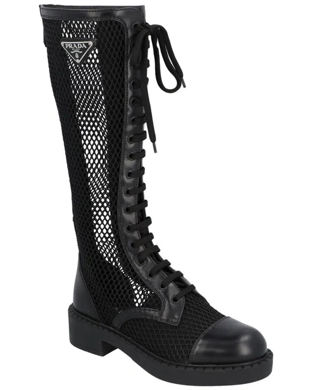 Lace-up Knee-high Leather Boots In Nero product image