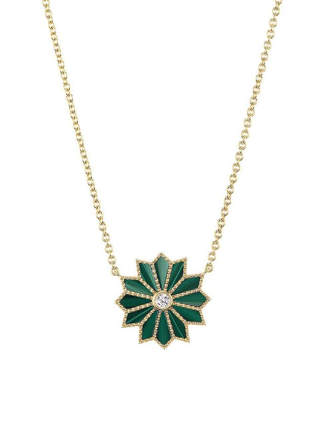 Womens Mini Sacred Flower Inlay 18K Yellow Gold, Malachite & 0.974 TCW Diamond Pendant Necklace Product Image