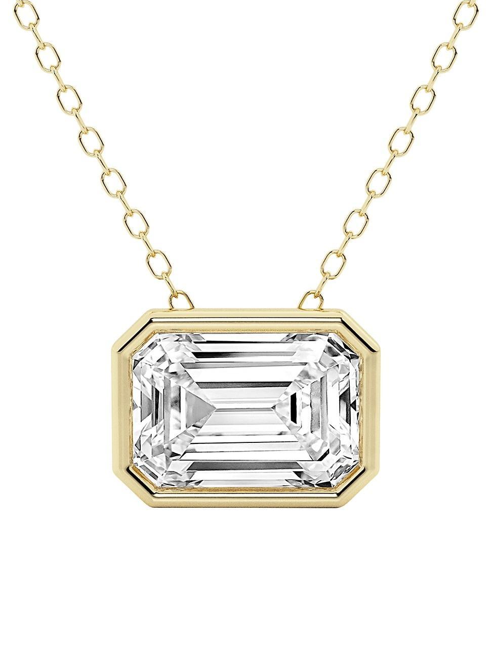 Womens 14K Gold & Emerald-Cut Lab-Grown Diamond Solitaire Pendant Necklace Product Image