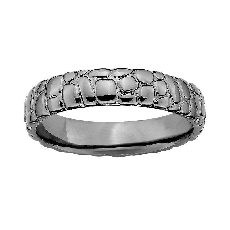 Stacks & Stones Ruthenium-Plated Sterling Silver Pebbled Stack Ring, Womens Product Image