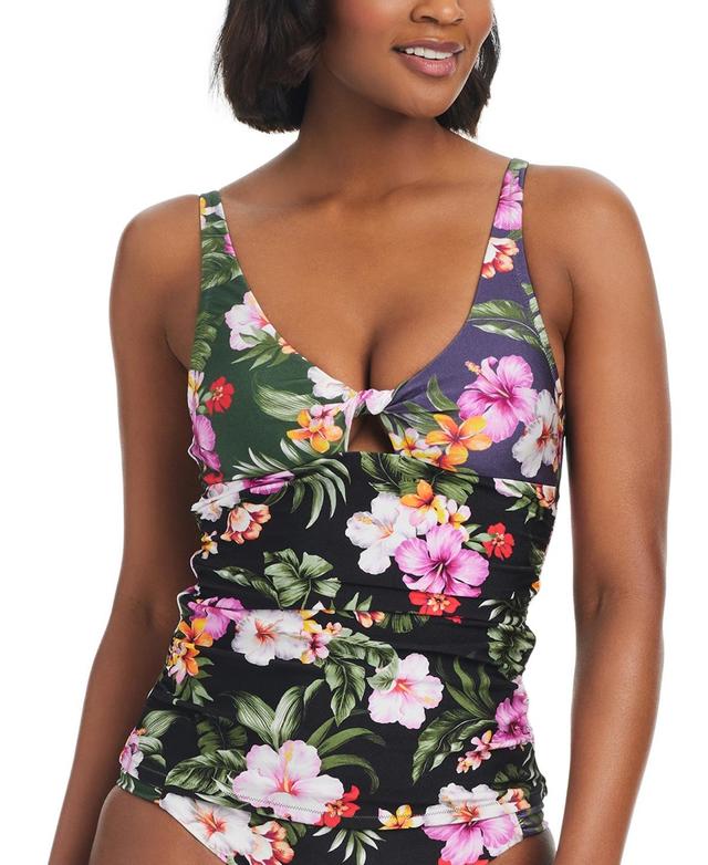 Bar Iii Womens Printed Twist-Front Shirred Tankini Top, Created for Macys Product Image