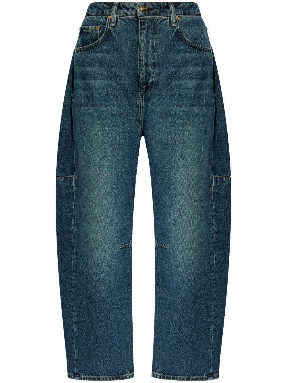 High-rise Cropped Cotton Jeans In 蓝色 Product Image