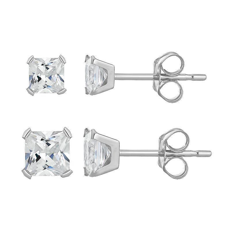 Taylor Grace 10k Gold 3 mm & 4 mm Square Cubic Zirconia Stud Earring Set, Womens, White Product Image