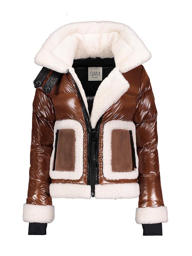 Womens Veronica Shearling-Trimmed Down Biker Jacket Product Image