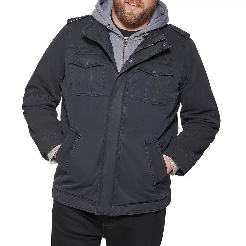 Big & Tall Levis Washed Cotton Sherpa-Lined Hooded Field Coat, Mens Blue Product Image