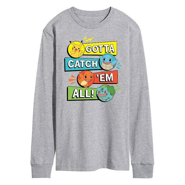 Mens Pokemon Catch Em All Text Boxes Long Sleeve Graphic Tee Product Image