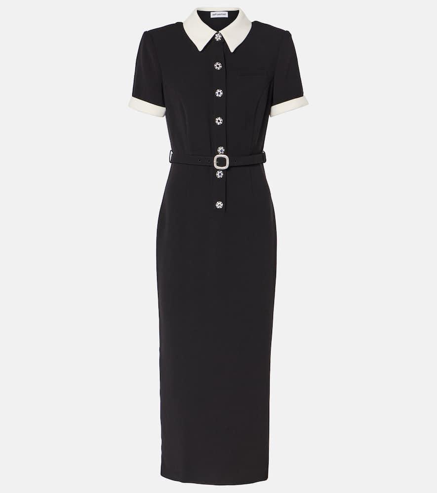 Black Crepe Contrast Midi Dress Product Image