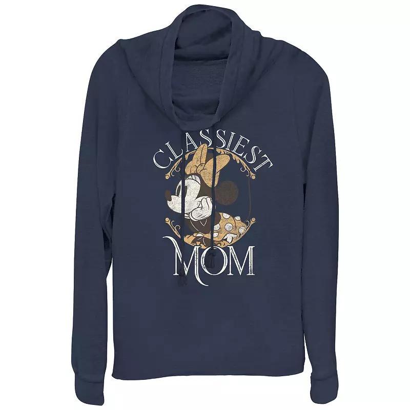 Disneys Minnie Mouse Classiest Mom Womens Cowlneck Graphic Lightweight Long Sleeve Blue Product Image