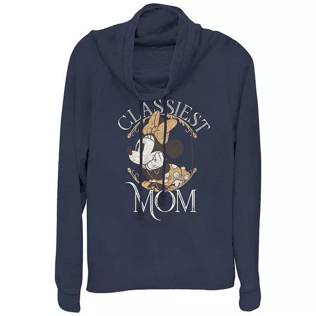 Disneys Minnie Mouse Classiest Mom Womens Cowlneck Graphic Lightweight Long Sleeve Blue Product Image