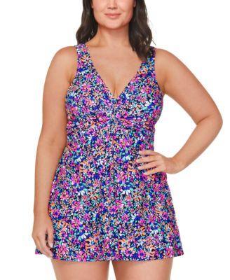 Plus Size Printed Twist-Front Swimdress, Created for Macy's  Product Image