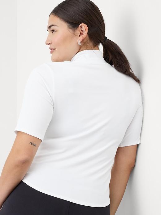 Signature Rib Mock Neck Elbow Sleeve Tee Product Image