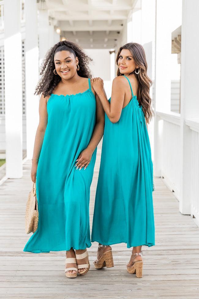 Choose Fate Teal High Neck Midi Dress FINAL SALE Product Image