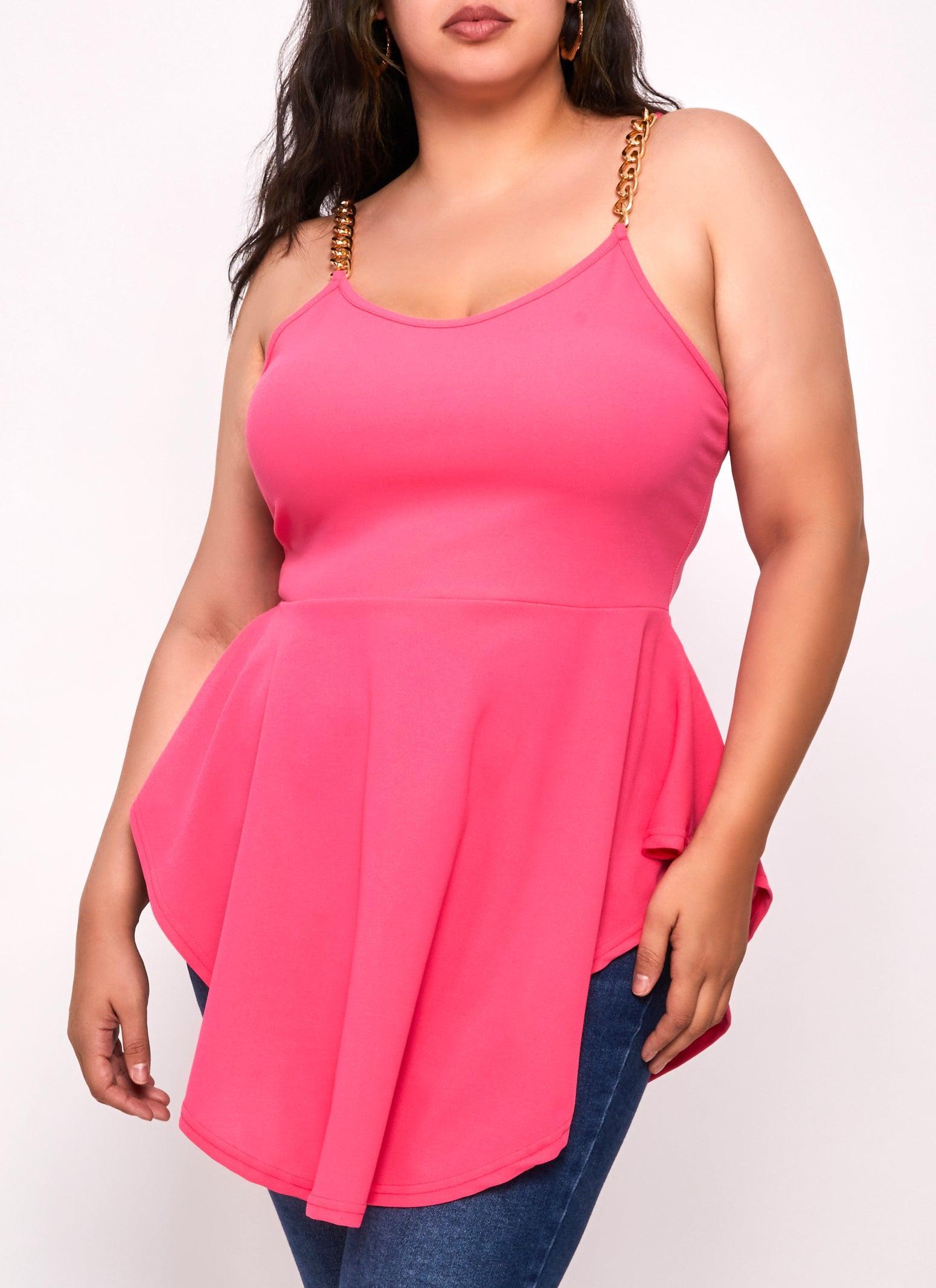 Womens Plus Size Chain Strap Peplum Tunic Cami Product Image