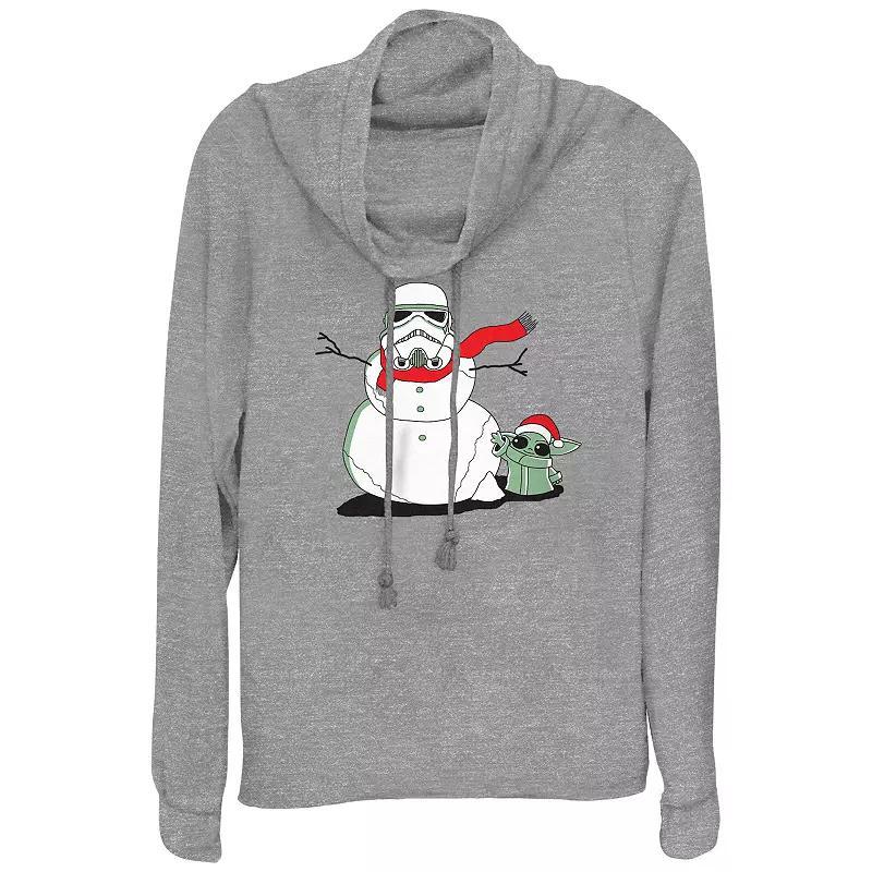 Womens Star Wars The Mandalorian Grogu And Storm Trooper The Snowman Cowlneck Graphic Lightweight Long Sleeve Gray Grey product image