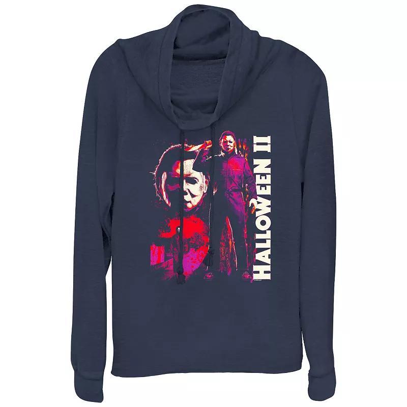 Plus Size Halloween II Michael Myers Cowlneck Graphic Lightweight Long Sleeve, Womens Blue Product Image