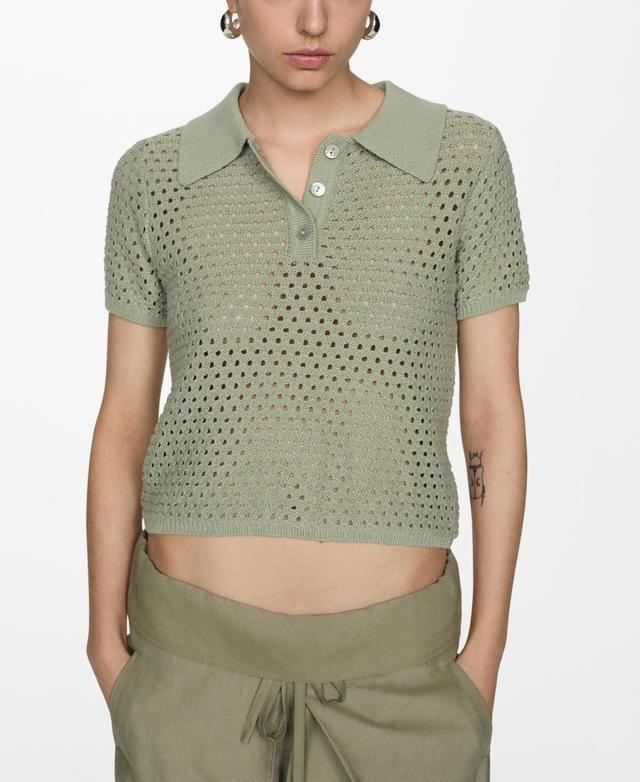 Mango Womens Openwork Knit Polo Product Image