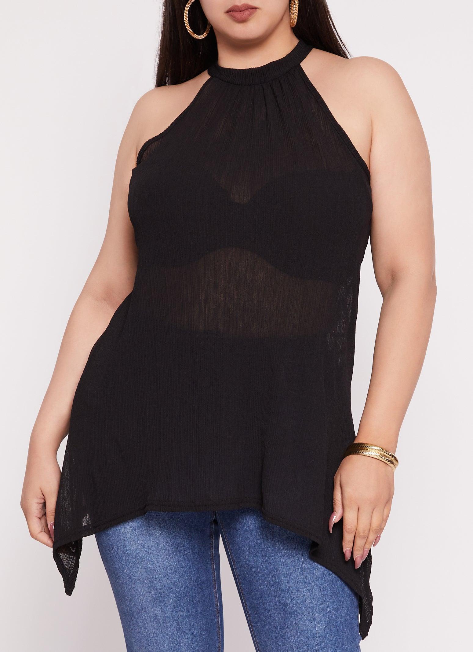 Womens Plus Size Gauze Knit Sharkbite Hem Top Product Image