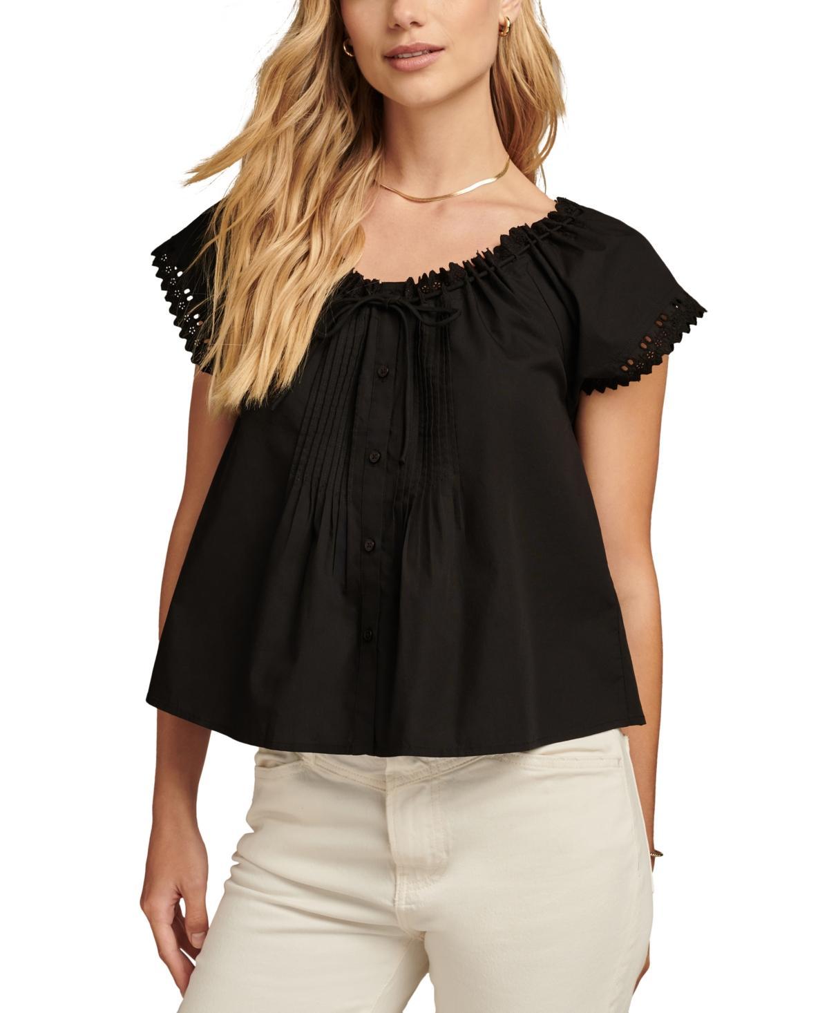 Lucky Brand Womens Pintucked Schiffli Blouse Product Image