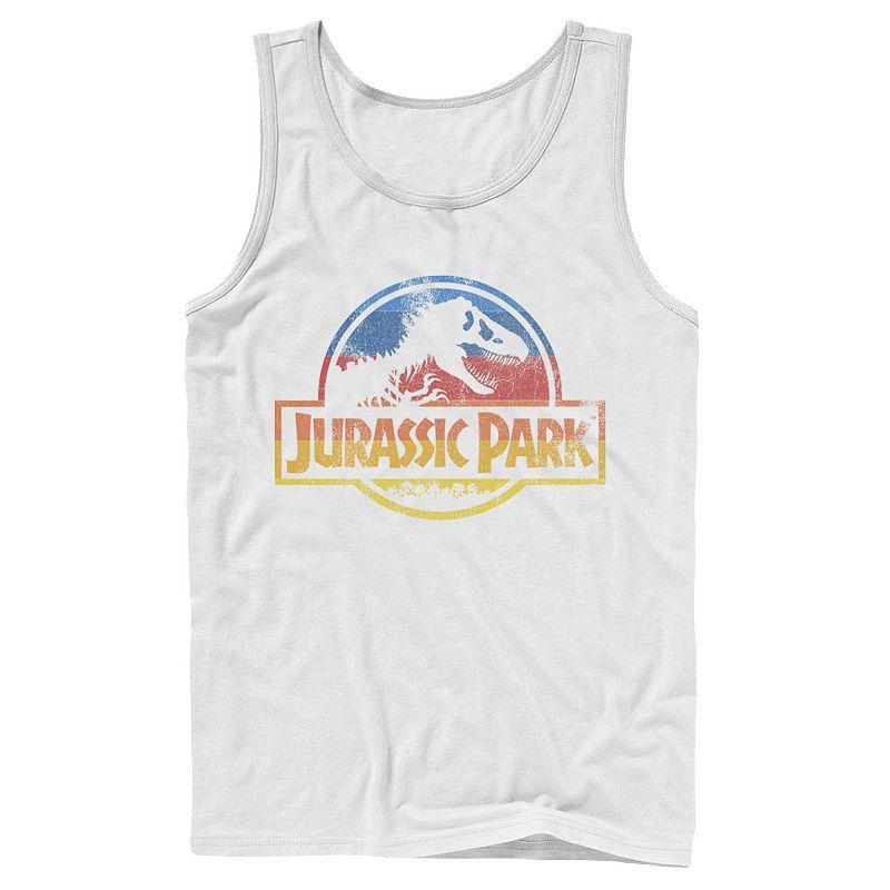 Mens Jurassic Park Retro Distressed Rainbow Logo Tank Top Product Image