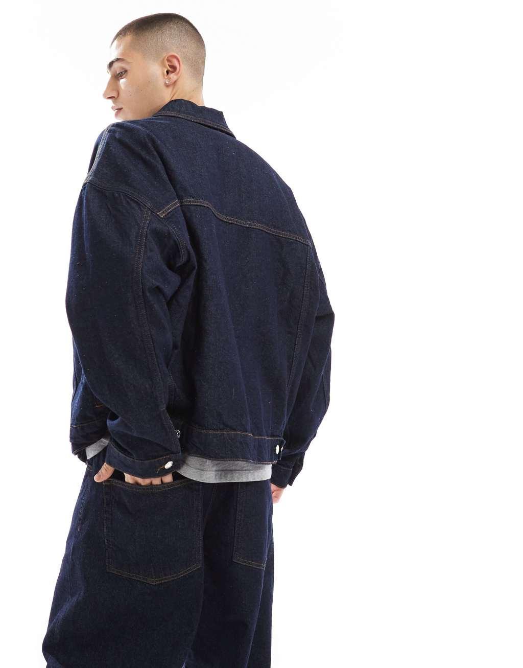 ASOS DESIGN oversized trucker jacket in raw denim Product Image