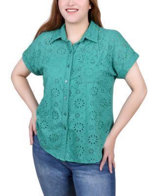 Short Sleeve Eyelet/Jersey Blouse Product Image